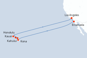 Carte itinéraire croisière Islas Hawaianas - 16 jours au départ de Los Angeles - Amérique du Nord