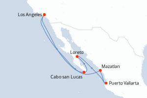 Carte itinéraire croisière Vacaciones en la Península de Baja Calif - 10 jours au départ de Los Angeles - Amérique du Nord