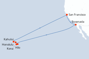 Carte itinéraire croisière Islas Hawaianas - 16 jours au départ de San Francisco - Amérique du Nord
