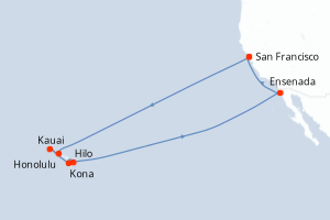 Carte itinéraire croisière Vacaciones en las Islas Hawaianas - 16 jours au départ de San Francisco - Amérique du Nord