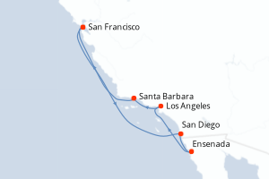 Carte itinéraire croisière Costa Clásica de California - 7 jours au départ de San Francisco - Amérique du Nord