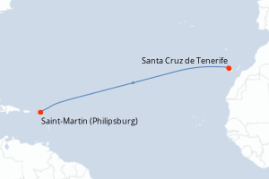 Carte itinéraire croisière Canaries, Antilles - 7 jours au départ de Santa Cruz de Tenerife - Caraïbes Bahamas
