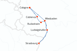 Carte itinéraire croisière Allemagne, France - 5 jours au départ de Cologne - Rhin Main Moselle