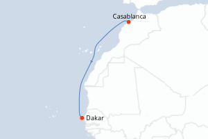 Carte itinéraire croisière Maroc, Sénégal - 7 jours au départ de Casablanca - Ouest Africain