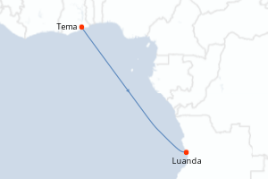 Carte itinéraire croisière Ghana, Angola - 13 jours au départ de Tema - Afrique du Sud