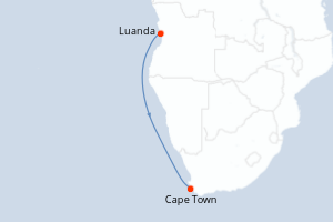 Carte itinéraire croisière Angola, Afrique du Sud - 11 jours au départ de Luanda - Afrique du Sud