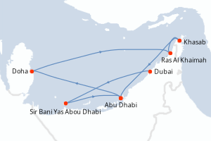 Carte itinéraire croisière Emirats Arabes Unis, Qatar, Oman - 6 jours au départ de Dubai - Moyen-Orient Dubaï