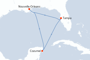Carte itinéraire croisière Mexique, États-Unis - 7 jours au départ de Tampa - Caraïbes Mexique