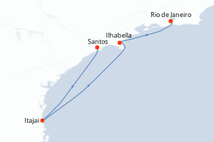Carte itinéraire croisière Brésil - 3 jours au départ de Santos - Amérique du Sud