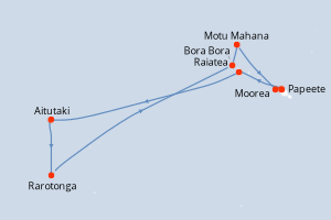 Carte itinéraire croisière Îles Cook et Îles de la Société - 11 jours au départ de Papeete - Tahiti