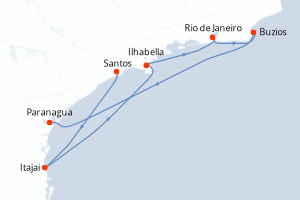 Carte itinéraire croisière Brésil - 6 jours au départ de Santos - Brésil