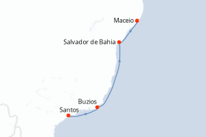 Carte itinéraire croisière Brésil - 4 jours au départ de Santos - Brésil