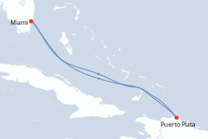 Carte itinéraire croisière États-Unis, République Dominicaine - 4 jours au départ de Miami - Caraïbes Bahamas