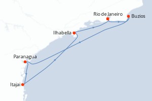 Carte itinéraire croisière Brésil - 6 jours au départ de Rio de Janeiro - Amérique du Sud
