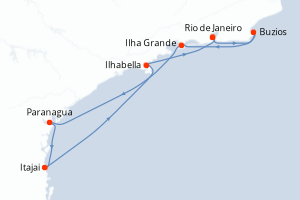 Carte itinéraire croisière Brésil - 7 jours au départ de Rio de Janeiro - Amérique du Sud