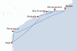 Carte itinéraire croisière Brésil - 7 jours au départ de Rio de Janeiro - Amérique du Sud