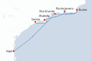 Carte itinéraire croisière Brésil - 6 jours au départ de Itajai - Brésil