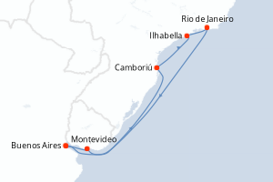Carte itinéraire croisière Argentine, Uruguay, Brésil - 8 jours au départ de Buenos Aires - Amérique du Sud