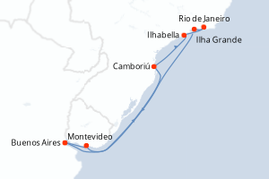 Carte itinéraire croisière Argentine, Uruguay, Brésil - 9 jours au départ de Buenos Aires - Amérique du Sud