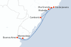 Carte itinéraire croisière Argentine, Uruguay, Brésil - 9 jours au départ de Buenos Aires - Amérique du Sud
