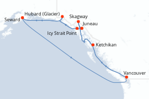 Carte itinéraire croisière Canada, États-Unis - 7 jours au départ de Vancouver - Alaska