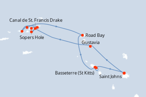 Carte itinéraire croisière Antigua à Antigua - 7 jours au départ de Saint Johns - Caraïbes Bahamas