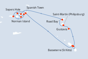 Carte itinéraire croisière Îles au Trésor - 7 jours au départ de Saint-Martin (Philipsburg) - Caraïbes Bahamas
