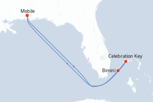 Carte itinéraire croisière États-Unis, Bahamas - 6 jours au départ de Mobile - Caraïbes Mexique