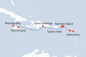 Carte itinéraire croisière Jamaïque à Antigua - 11 jours au départ de Montego Bay - Caraïbes Bahamas