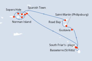 Carte itinéraire croisière Îles au Trésor - 7 jours au départ de Saint-Martin (Philipsburg) - Caraïbes Bahamas
