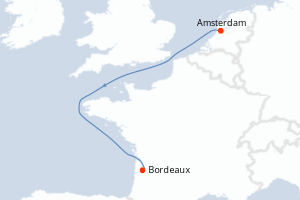 Carte itinéraire croisière Pays-Bas, France - 7 jours au départ de Amsterdam - Garonne Dordogne