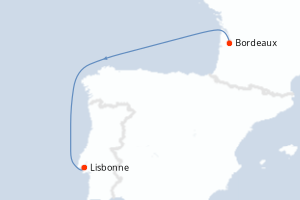 Carte itinéraire croisière France, Portugal - 7 jours au départ de Bordeaux - Atlantique