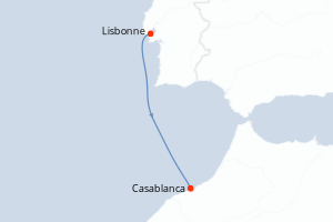 Carte itinéraire croisière Portugal, Maroc - 7 jours au départ de Lisbonne - Maghreb