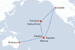 Carte itinéraire croisière Australie, France, États-Unis - 22 jours au départ de Brisbane - Alaska