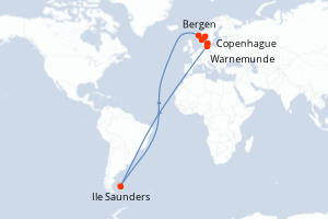 Carte itinéraire croisière Danemark, Allemagne, Îles Malouines, Norvège - 7 jours au départ de Copenhague - Europe du Nord