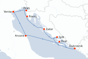 Carte itinéraire croisière Rivages adriatiques - 8 jours au départ de Venise - Méditerranée