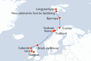 Carte itinéraire croisière De l Écosse au Spitzberg - 13 jours au départ de Glasgow - Spitzberg