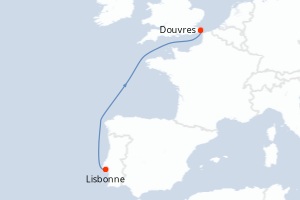 Carte itinéraire croisière De Lisbonne à Douvres – Le ravissement du printemps en Europe - 7 jours au départ de Lisbonne - Europe du Nord