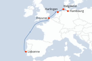 Carte itinéraire croisière De Lisbonne à Hambourg – Le ravissement du printemps en Europe - 10 jours au départ de Lisbonne - Europe du Nord