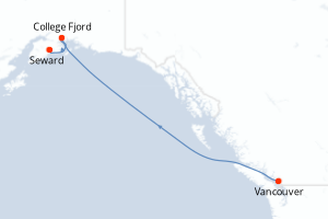 Carte itinéraire croisière Passage Intérieur de l’Alaska : les fjords de la Grande Terre - 9 jours au départ de Vancouver - Alaska