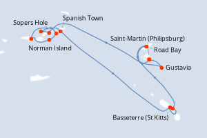 Carte itinéraire croisière Îles au Trésor - Nouvel An - 7 jours au départ de Saint-Martin (Philipsburg) - Caraïbes Bahamas