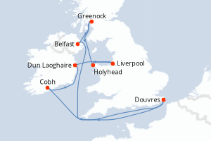 Carte itinéraire croisière Europe du nord  - 9 jours au départ de Douvres - Europe du Nord