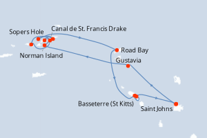 Carte itinéraire croisière Antigua à Antigua - 7 jours au départ de Saint Johns - Caraïbes Bahamas