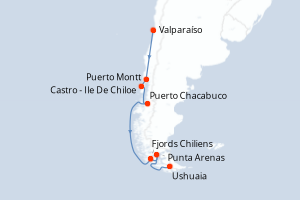 Carte itinéraire croisière Chili, Argentine - 10 jours au départ de Valparaíso - Antarctique