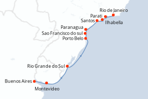 Carte itinéraire croisière Argentine, Uruguay, Brésil - 12 jours au départ de Buenos Aires - Amérique du Sud