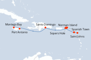 Carte itinéraire croisière Jamaïque à Antigua - 11 jours au départ de Montego Bay - Caraïbes Bahamas