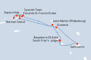 Carte itinéraire croisière Antigua à Antigua - 7 jours au départ de Saint Johns - Caraïbes Bahamas