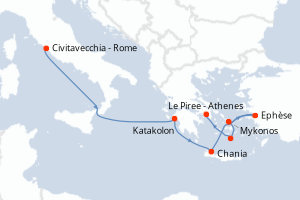 Carte itinéraire croisière Italie, Turquie, Grèce - 7 jours au départ de Civitavecchia - Rome - Méditerranée