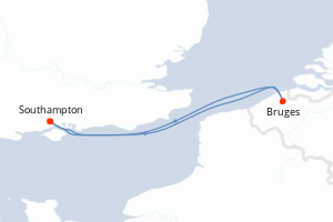 Carte itinéraire croisière Royaume-Uni, Belgique - 3 jours au départ de Southampton - Europe du Nord