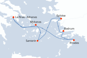 Carte itinéraire croisière Grèce, Turquie - 7 jours au départ de Le Piree - Athenes - Méditerranée